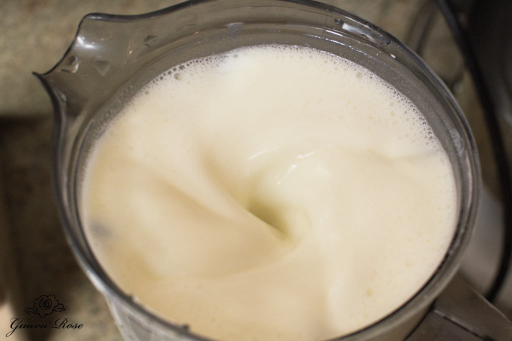 Cream cheese custard whirling in blender