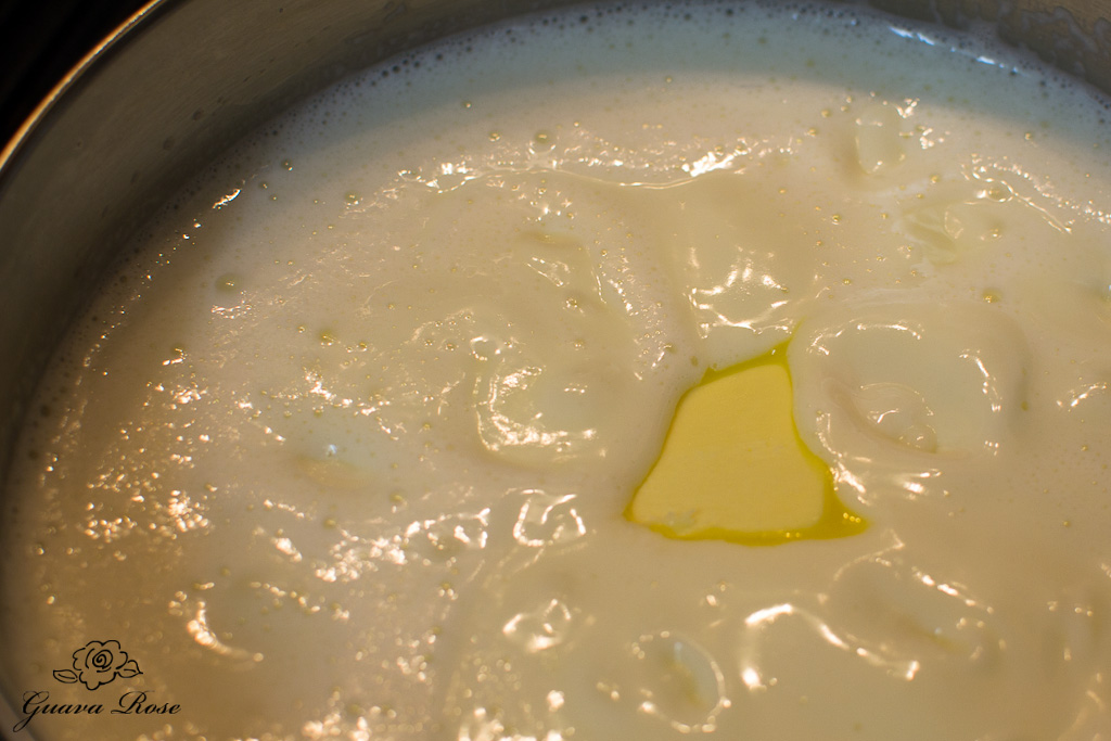 Pat of butter melting in cream cheese custard