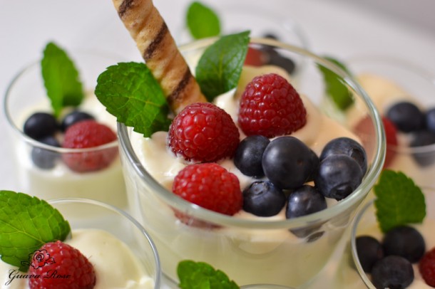 Custard Mousse cup w/berries, close up
