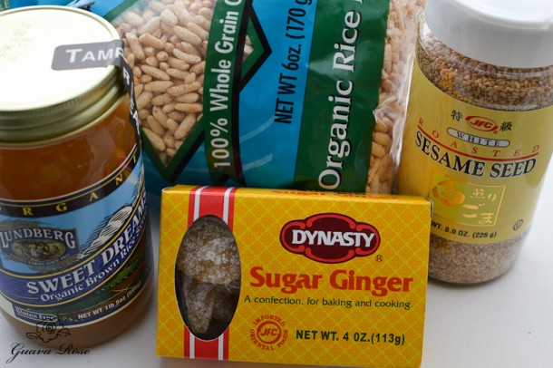 Ingredients for Sesame ginger puffed rice crunch