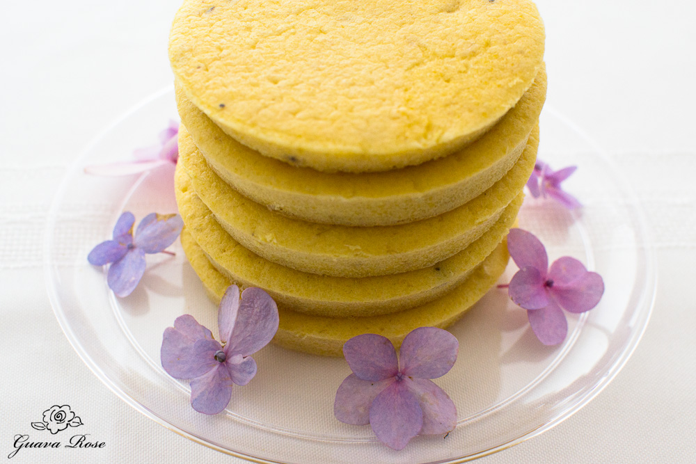 Stack of cornbread cake patties, top/side view