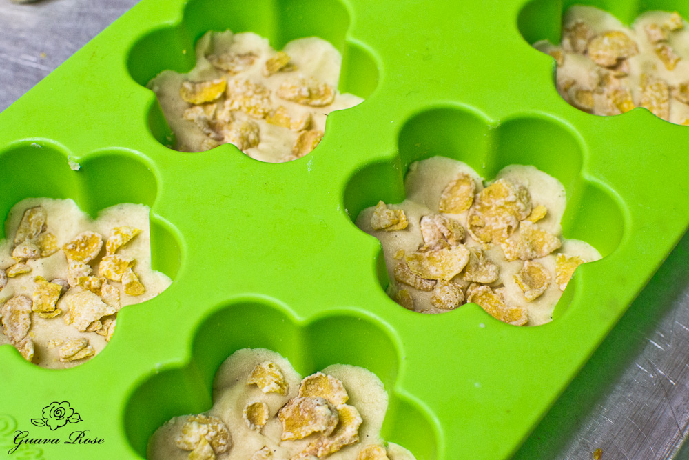 Cornflake cookies in silicone flower pan