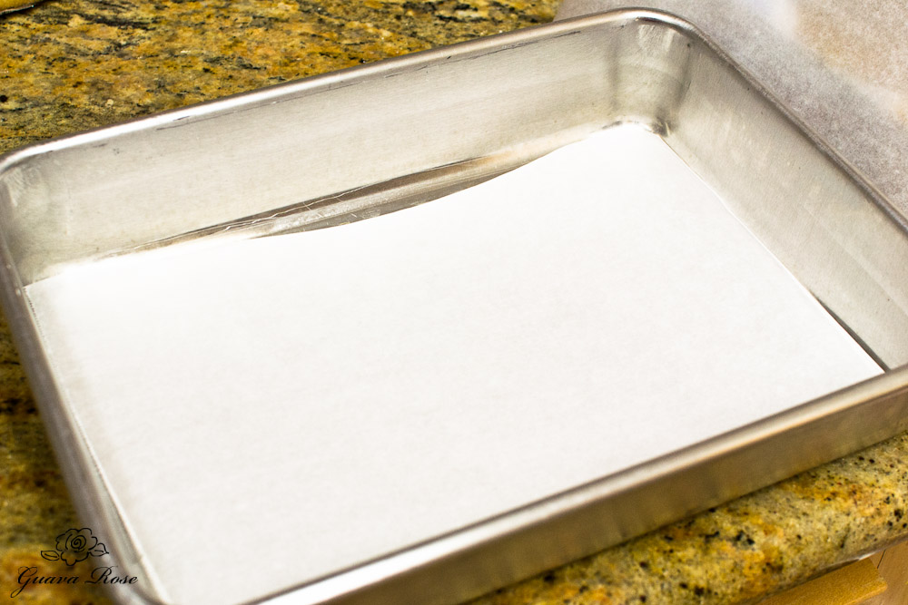 Baking pan lined with parchment paper