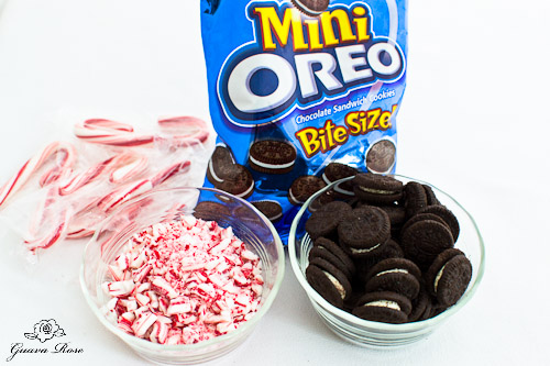 Crushed candy canes and bite size oreos