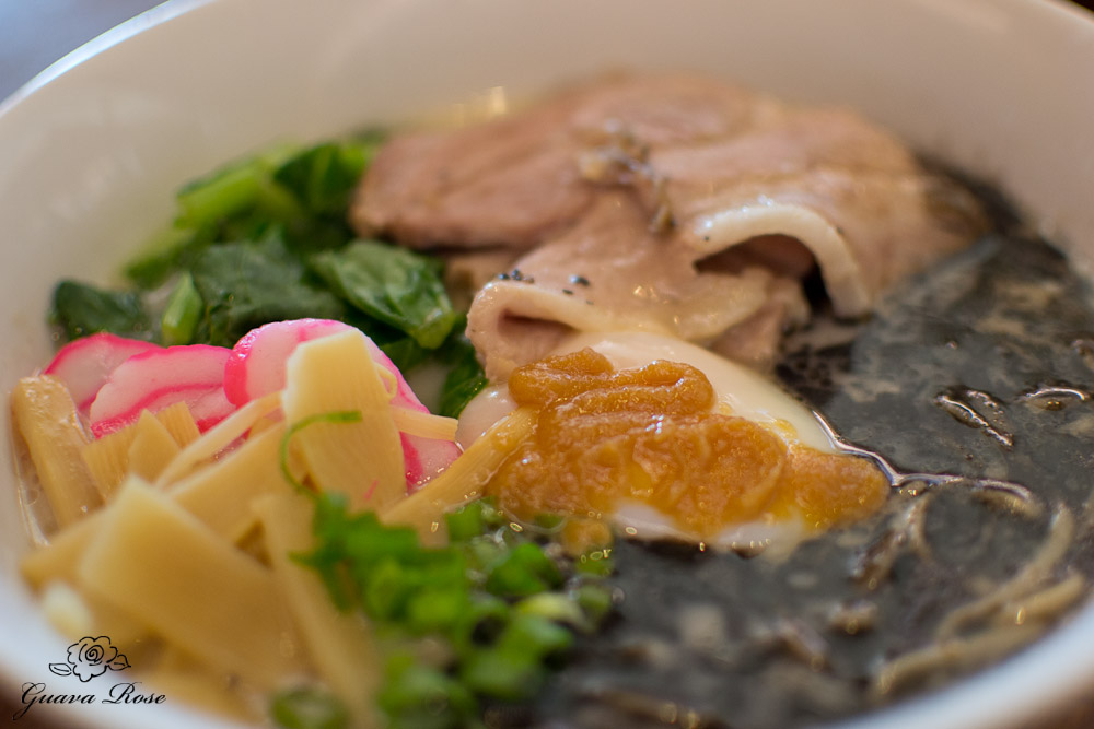 Hapa Ramen – Pork Broth, Roast Pork, Poached Egg, Bamboo Shoots, Kamaboko, Baby Bok Choy, Mayu, Spicy Aka Miso 
