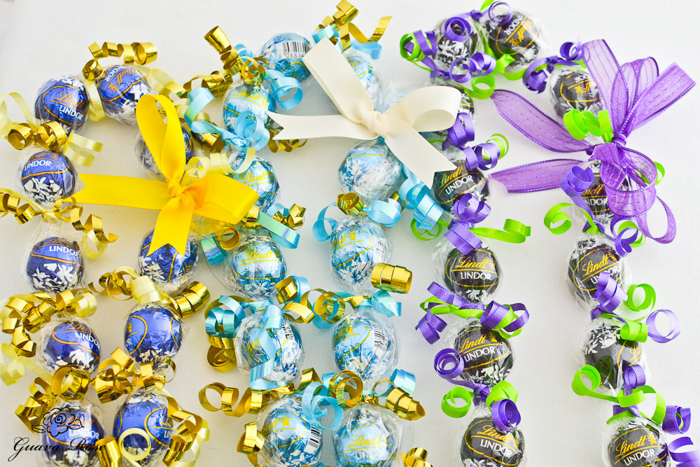 Blue& Gold, Powder Blue & Gold, and Purple & Lime Green Kukui Nut Candy Leis
