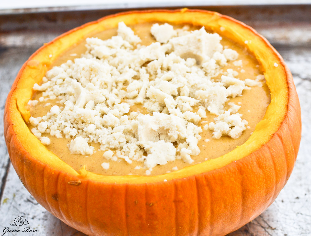 Pumpkin with unbaked filling and topping