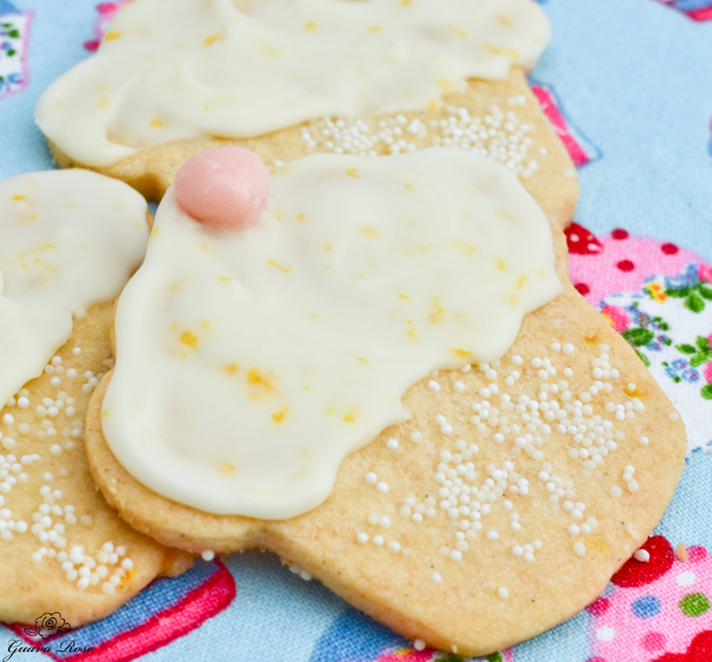 Frosted Lemon Shortbread cookie, close up